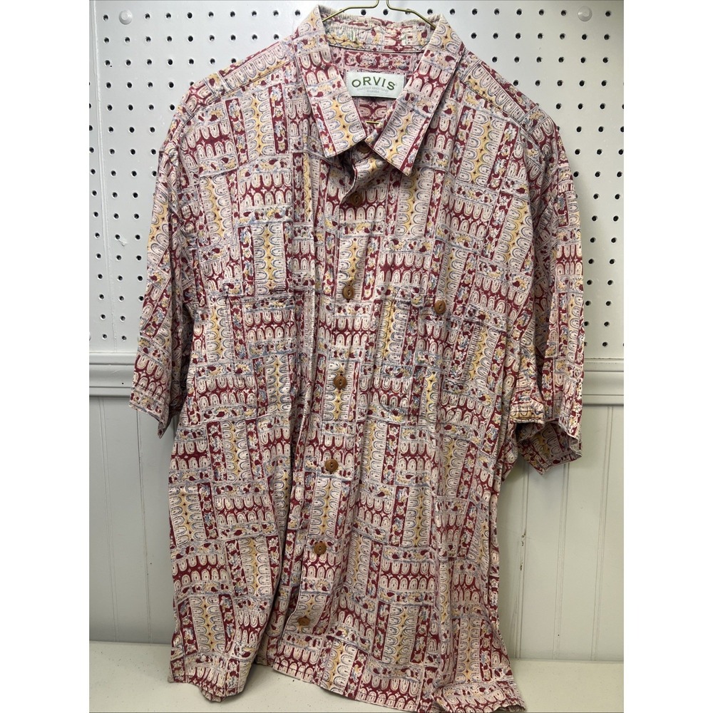 Orvis Mens‎ XL Short Sleeve Button Front Shirt All Over Print